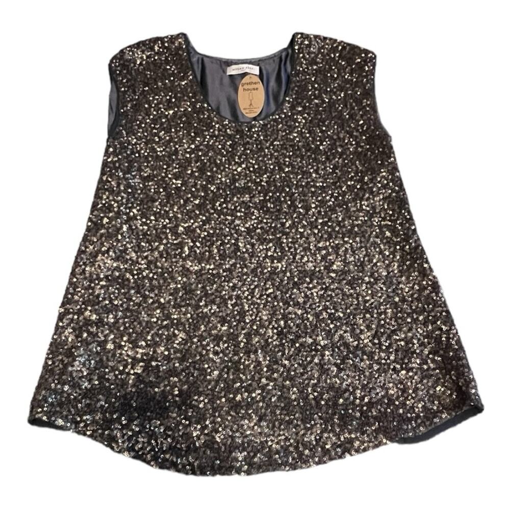 Megan Park Pewter Fully Sequined Sleeveless Top Size 3 (US 10) Holiday $585 - Picture 6 of 11